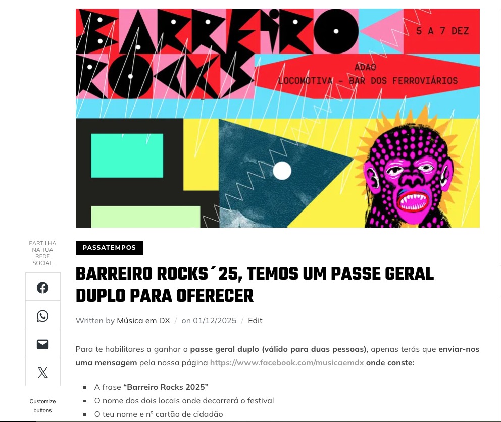 Passatempo @barreirorocks 2025, temos um passe geral duplo para oferecer. Acede a https://www.musicaemdx.pt para mais informação.  #barreirorocks #passatempo #passegeralduplo #músicaemdx #rockandroll