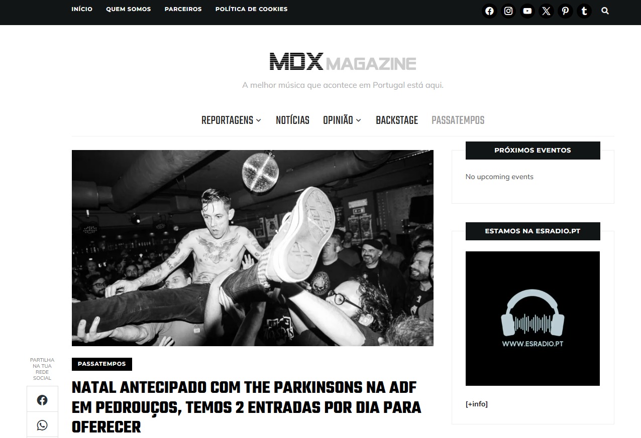 A tradição ainda é o que era! Reza a tradição que em Lisboa, antes da consoada, havia noites de Punk & Roll. A tradição comprova-se e duas noites com os The Parkinsons vão se repetir a 19 e 20 de Dezembro, na A.D.F. em Pedrouços.  Mais info em https://www.musicaemdx.pt/2025/12/15/natal-antecipado-com-the-parkinsons-na-adf-em-pedroucos-temos-2-entradas-por-dia-para-oferecer/  @theparkinsonsband 
@anticorpos_records_portugal
@joaopedroeosalmendras
@baleia_baleia_baleia
@adfamiliar1898 
@luis_kranio 
#theparkinsons #natal #concerto #ADF #anticorposrecordsportugal #joãopedroeosalmendras #baleiabaleiabaleia #músicaemdx #entradas